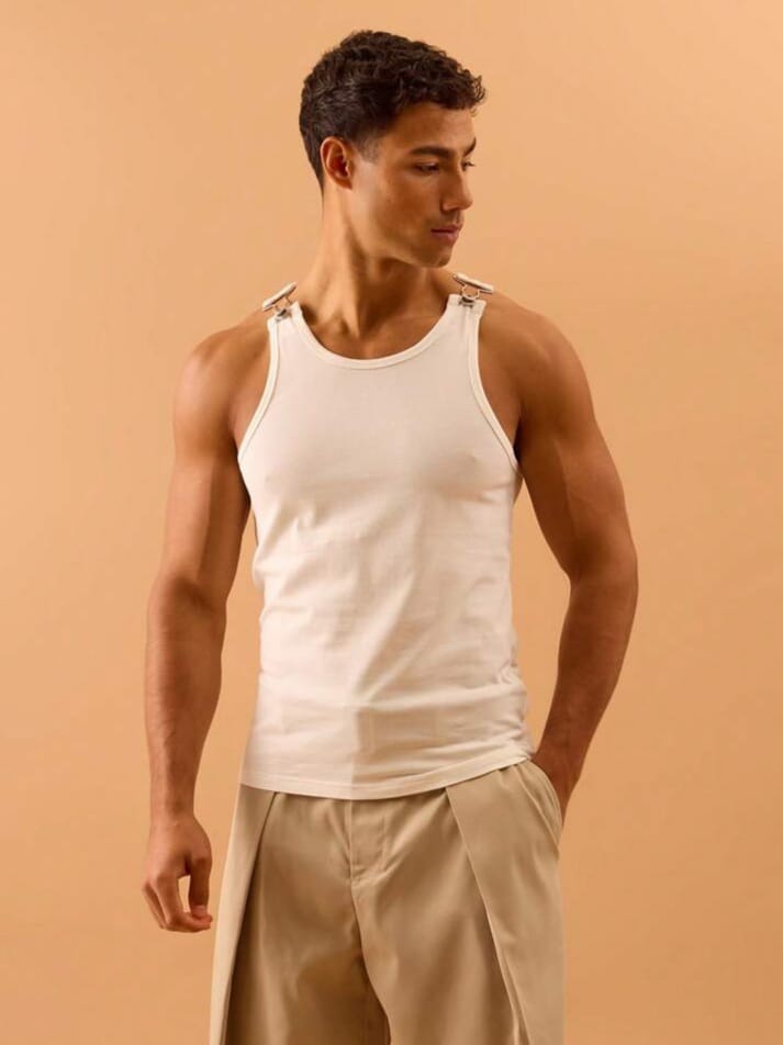SWAVVY Men's Musero Ribbed Metal Detail Fastening Tank Top